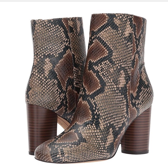 snakeskin block heel booties